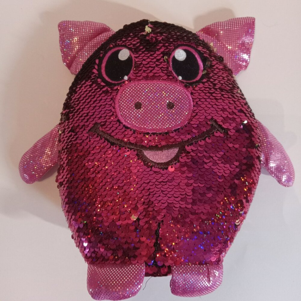 Shimmeez Pink Gold Medium Plush Stuffed 8" Sparkling Polly Pig Sequin